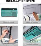 Car Sun Visor Organizer, Leather Sun Visor Pocket Organizer Case with Multi-Pocket Net Zipper, Suede Note Holder Car Visor Storage Pouch for Card Pen Sunglasses Document (Blue)