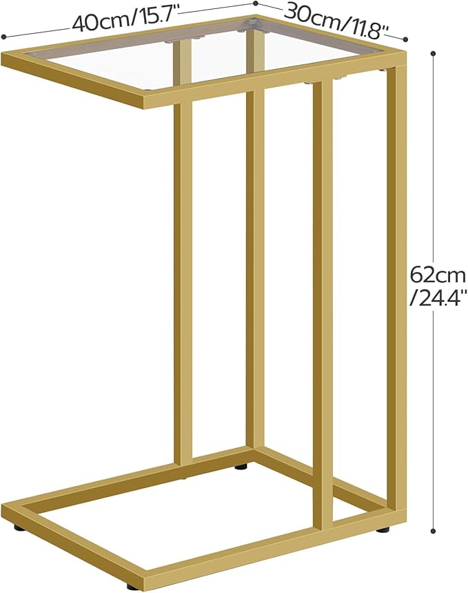 HOOBRO Floating Shelves and C Shaped End Table, Wall Mounted Shelf Set of 2, Tempered Glass Snack Side Table with Metal Frame