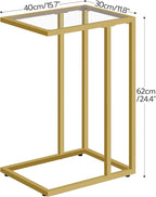 HOOBRO Floating Shelves and C Shaped End Table, Wall Mounted Shelf Set of 2, Tempered Glass Snack Side Table with Metal Frame