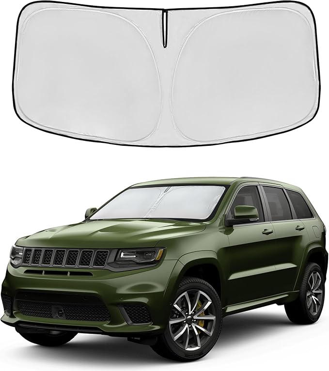 Windshield Sun Shade for Jeep Cherokee 2014-2023 Accessories 4-Layer 240T Front Window Shade Custom Fit Cherokee Sun Visor Foldable Shade Blocks UV Rays