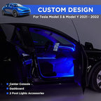 Nestour Interior Car Neon Lights Fit for Tesla Model 3 Y 2016-2020, (Center Console+Dashboard+2 Foot Lights) with Matching Armrest Organizer, Tesla Ambient Lights, APP-Controlled RGB LED Strip Lights
