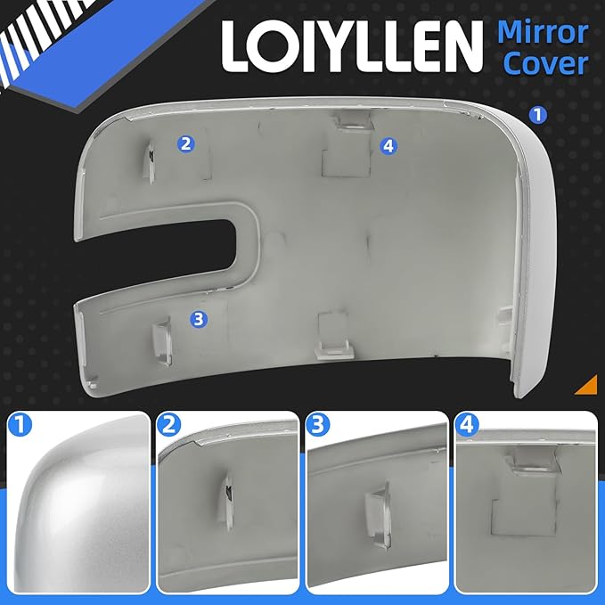 Driver Side Mirror Cover Replacement for Jeep Renegade 2015 2016 2017 2018 2019 - Left Side Mirror Covers, Rear View Mirror Cap Accessories With Lamp, Silver