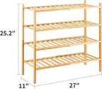 4-Tier Bamboo Shoe Rack for Entryway, Stackable | Heavy Duty | Multi-Function, Free Standing Shoe Racks for Bedroom Hallway C