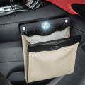 Smart LED Car Trash Can Waterproof Garbage Bag Passenger Side Artificial Leather Storage Pocket Leak Proof Reusable Traveling Portable Offices Toilet Garbage Cans Back Seat Hanging (Beige-1pack)