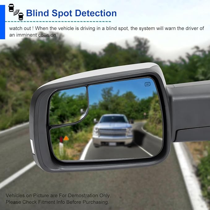 Spec-D Tuning Chrome Power Fold Heated + Puddle + Blind Spot Monitor Left Driver Side Mirror Compatible with 2019-2024 Ram 1500, Left + Right Pair