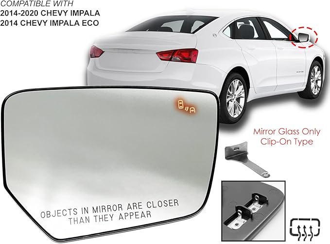 APA Replacement for Exterior Rear View Mirror Glass 2014-2020 Impala 2014 Impala Eco Power Heated with Blind Spot Sensor Passenger Right Side 22761459 GM1325219