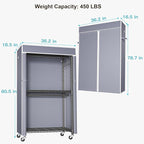 FUTASSI Black Clothing Rack with Grey Cover, P1C Rolling Closets with Wheels, Metal Garment Rack for Hanging Clothes, Clothin