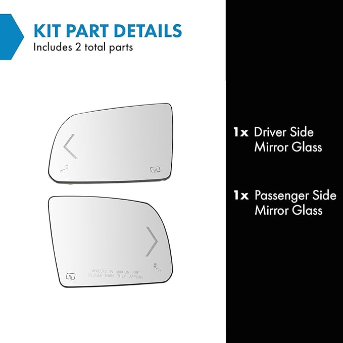TRQ Driver and Passenger Side Mirror Glass Heated Turn Signal Blind Spot Detection Compatible with 2014-2018 Toyota Tundra GM