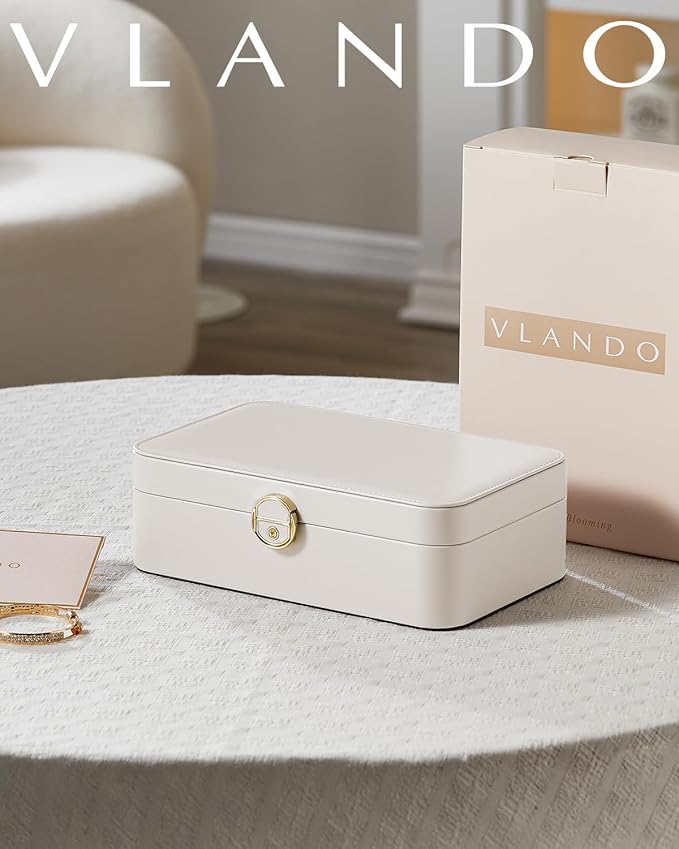 Vlando 2 Layer Jewelry Box,Jewelry Organizer Storage Lockable Earring Organizer Removable Jewelry Tray with Watch Pillow for 