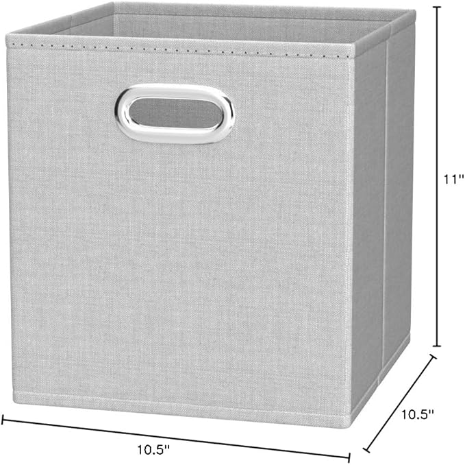 Amazon Basics Collapsible Cube Storage Bins, Space-Saving, Organizing Fabric Bins with Handles, 10.5 x 10.5 x 11 inches, Ligh