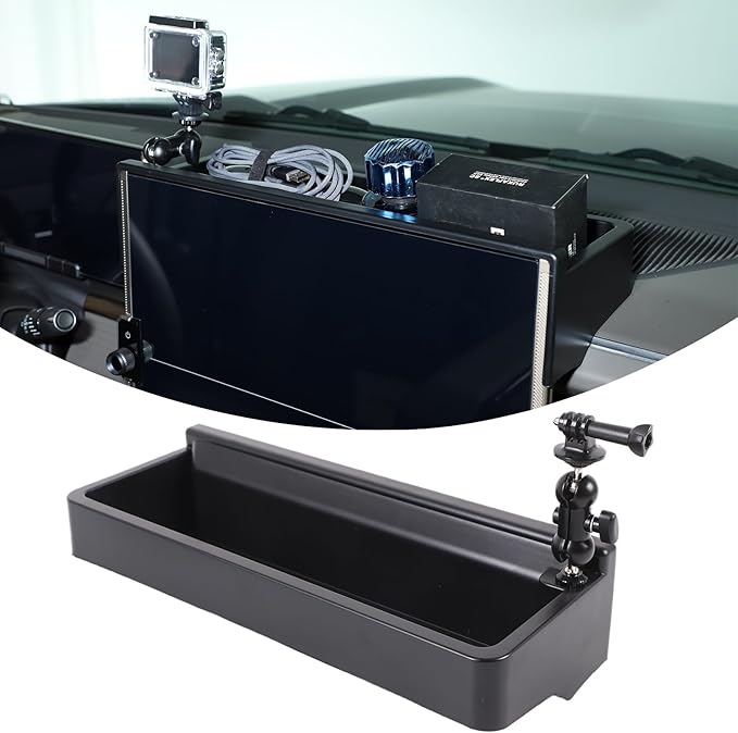 Center Console Dash Cam Mount&Dashboard Storage Tray for Hummer EV Accessories 2022-2025 2026 SUV Pickup ,Rotatable Car Dash Cameras Mount Holder Box Organizer,Mount Fit for Action Camera (G)