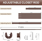 Closet Rod - Closet Rods for Hanging Clothes, 17 to 82 inch Adjustable Closet Hanging Rod, Heavy Duty Clothes Rod Clothing Ba