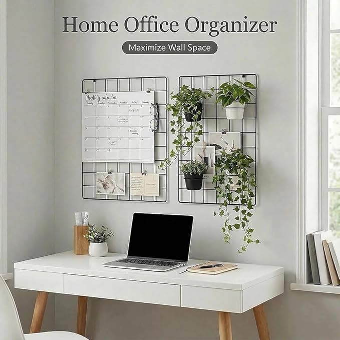 Kaforise Wire Wall Grid Panel, Multifunction Painted Photo Hanging Display and Wall Storage Organizer, Pack of 2, Size 25.6x1