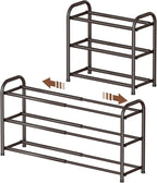 Gonfoam 3-Tier Expandable Shoe Rack,Adjustable Shoe Shelf Storage Organizer Heavy Duty Metal Free Standing Shoe Rack for Entr