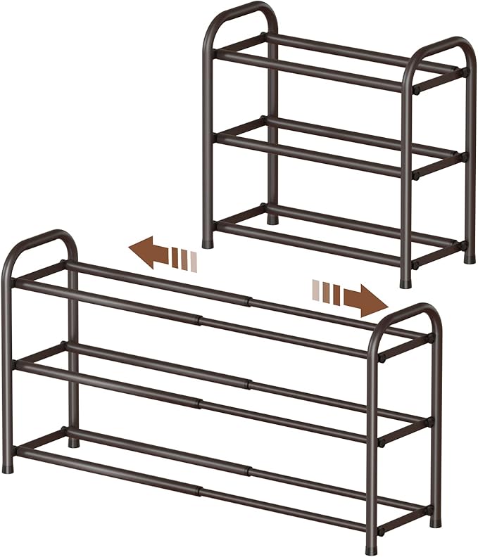 Gonfoam 3-Tier Expandable Shoe Rack,Adjustable Shoe Shelf Storage Organizer Heavy Duty Metal Free Standing Shoe Rack for Entr