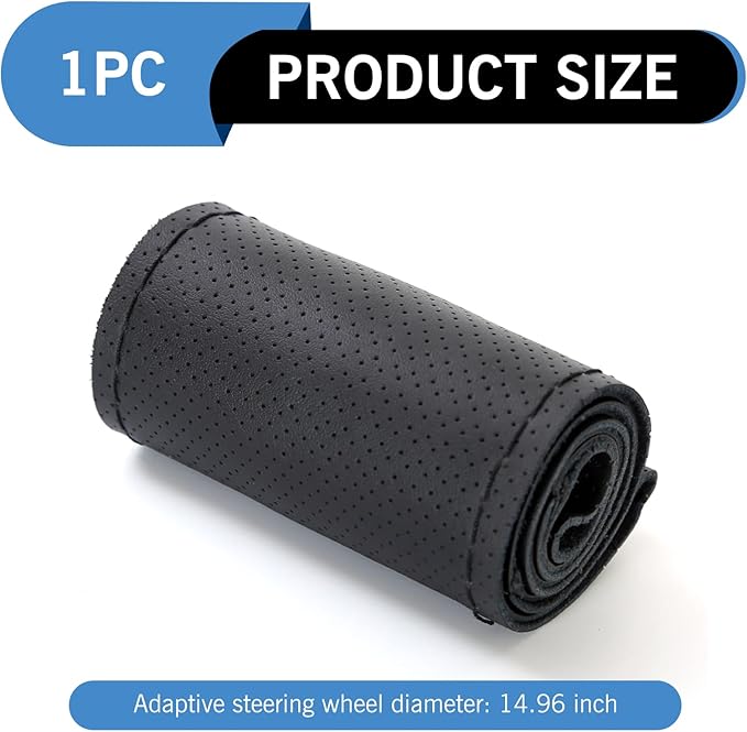 Car Steering Wheel Cover, DIY Hand-sewn Genuine Anti-slip Protector with Needle and Thread, Breathable Perforated Comfortable