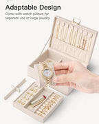 VLANDO 2 Layer Jewelry Boxes Large Jewelry Organizer for Women Removable Jewelery Tray for Watch Necklace Earrings Rings Brac