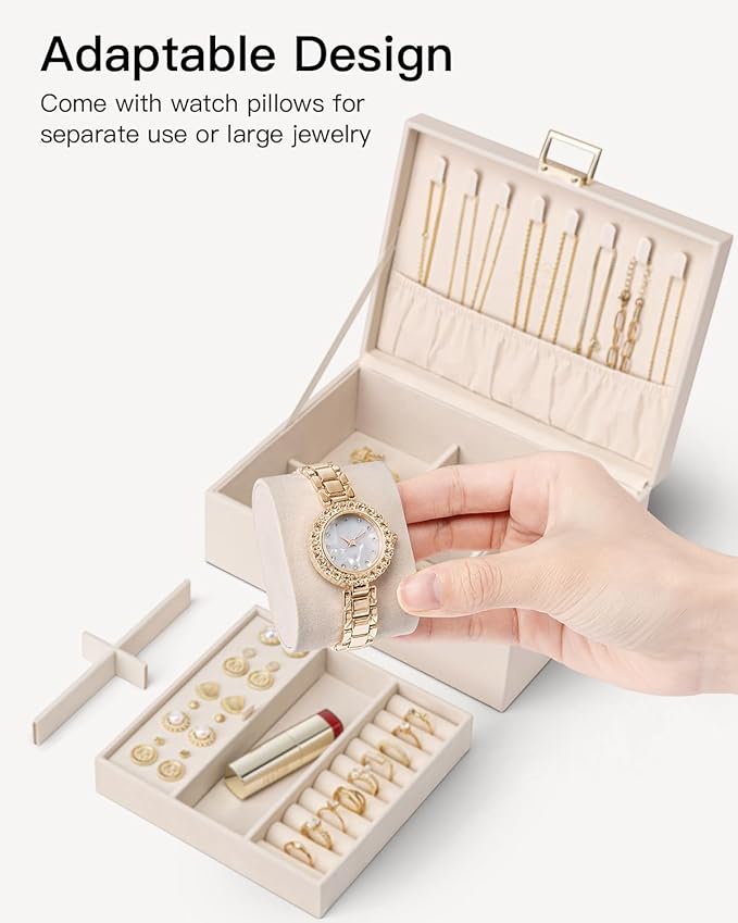 VLANDO 2 Layer Jewelry Boxes Large Jewelry Organizer for Women Removable Jewelery Tray for Watch Necklace Earrings Rings Brac