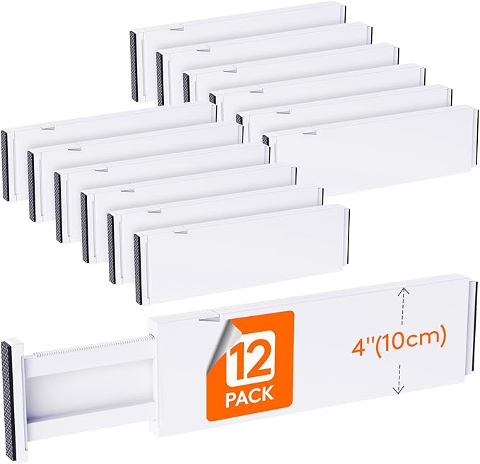 Lifewit 12 Pack 4" High Drawer Dividers 34-56cm/13.5-22" Adjustable Drawer Organizer for Clothes/Utensils, Expandable Drawer 