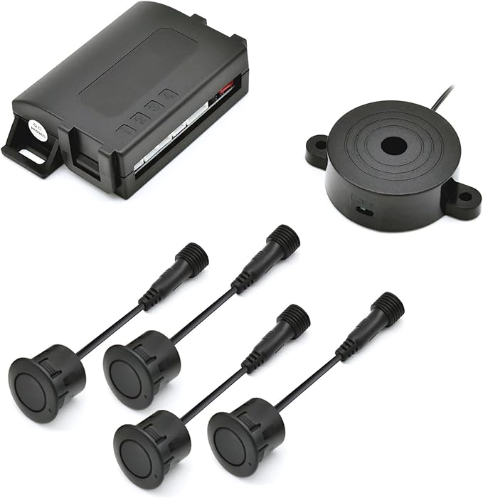 Promata PS02 Car Rear Parking Sensor Kit with Buzzer,4 58KHz OE Standard Sensors,Auto Tow-Bar Recognition and Self Test Funct