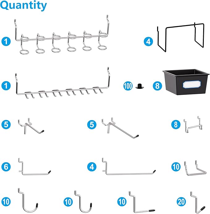 FRIMOONY Peg Board Organizer Accessories, Pegboard Hook Locks, Bins, for Organizing Pliers, Wrenches, Screwdrivers, 202-Piece
