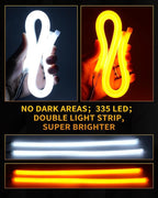 Qasim Sequential LED Strip, 12inch Car LED Flexible Strip Lights Turn Signal Switchback White/Amber Daytime Running Light for Headlights Retrofit-1Pair