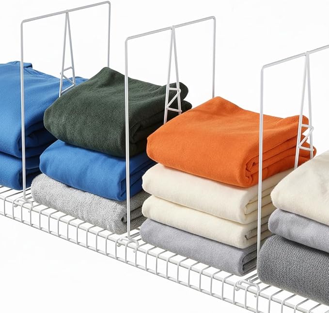 Wire Shelf Dividers - White Closet Organization & Storage Organizer - No Tool Shelf Divider for Wire Shelves - Metal Shelf Ac