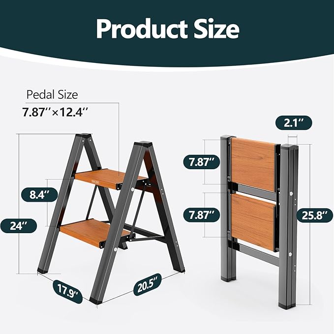 WOA WOA Step Ladder, Widening Pedals for Extra Balance, Lightweight Step Stool, Easy to Move Around, Foldable Ladder, Space S