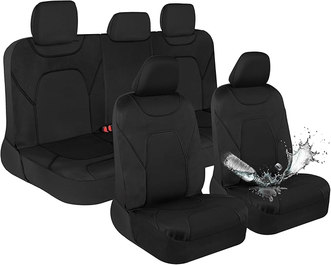 Motor Trend Waterproof Car Seat Covers Full Set – Black Seat Covers for Car Front & 60/40 Split Back Bench - Carseat Cover fo