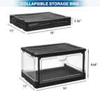 HYBRIDEAS 3-Pack Clear Stackable Storage Bins with Lids Magnetic Doors Open Front Foldable Folding Plastic Craft Containers L