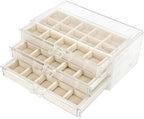 FEISCON Acrylic Jewelry Organizer Makeup Cosmetic Storage Organizer box Clear Jewelry Case with 3 Drawers Adjustable Jewelry 