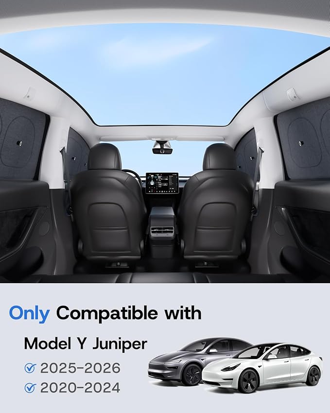 Upgrade Side Window Sunshade for Tesla Model Y (Juniper) 2020-2026 [100% Sun Blockage & Plush Cotton-Linen Fabric] Perfect Camping & Privacy Shade Set for Tesla Model Y Accessories 7Pcs
