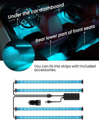 Car LED Strip Lights,72 LED Interior Strip Lights RGB with Smart APP Remote Control,Multicolor Footwell Under Dash Inside Light Kits Music Sync Mode, for Vehicle Internal, SUV, Trucks, 12V