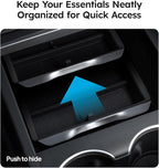 Wigoo Center Console Organizer for Tesla Model Y Juniper (Only Premium & Performance 2025 2026) and All Model 3 Highland Accessories [Double-Layer Storage, Smooth Sliding] 2PCS Black