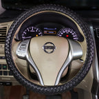 Carwales Car Leather Steering Wheel Cover Men Luxury Black Hand-Made Wrap Hand Woven Universal 14.5-15 Inch