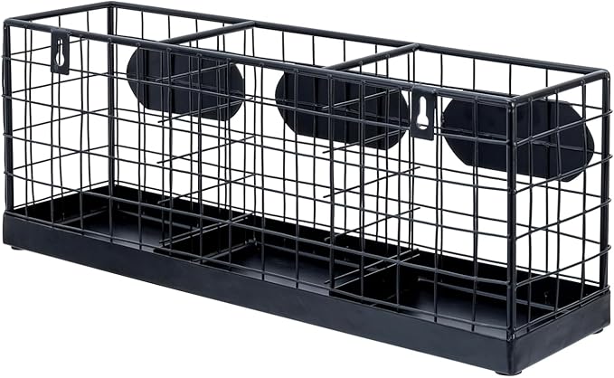 MyGift Wall Mountable Black Metal Utensil Holder Organizer, 15.7" Countertop Kitchen Silverware Flatware Caddy Holder Storage