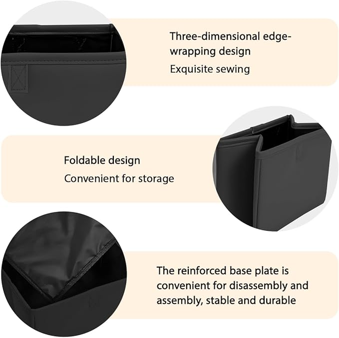 Car Trash Can, Leather Foldable Large Capacity Vehicle Hanging Garbage Bin Organizer, Waterproof Auto Interior Storage Bag Container Accessories, Universal for SUV Sedan Truck (Black)
