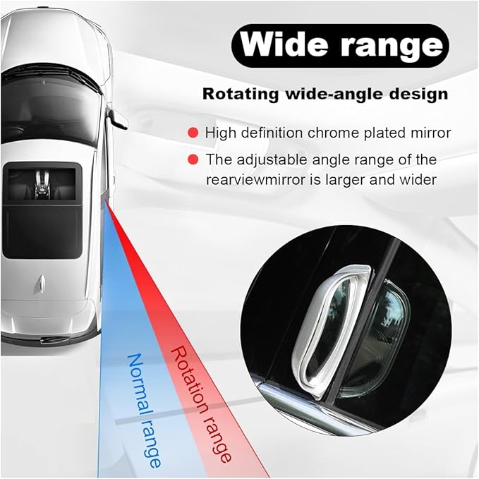 2PCS Adjustable Blind Spot Mirrors for Car Rear Seat - Wide Angle Convex B-Pillar Side View Mirror for Second Row Door Safely Get-Off, HD Glass Stick-on Auxiliary Mirror for Car SUV (Silver)