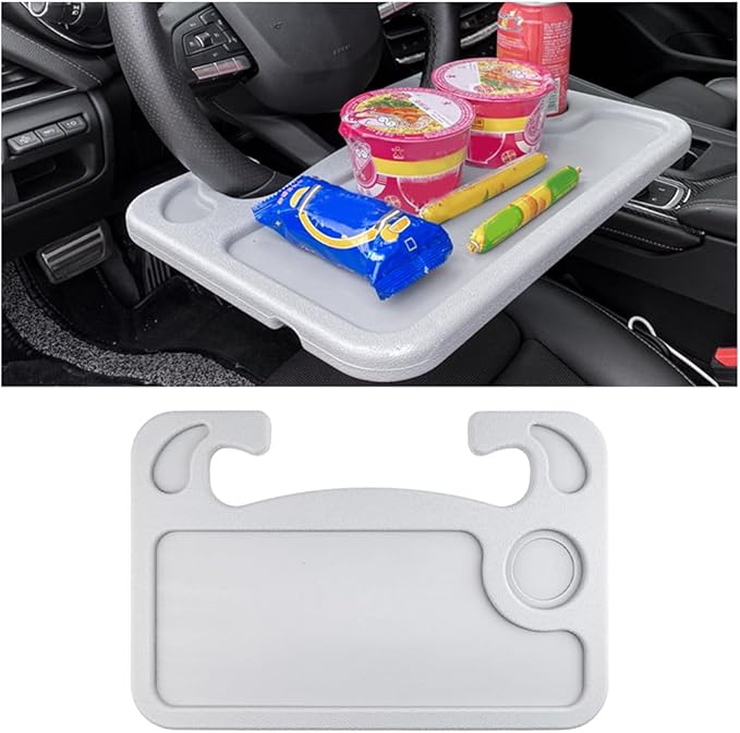 Mandark Car Steering Wheel Tray, 2 in 1 Auto Steering Wheel Desk for Eating Drinks Laptop, Multipurpose Vehicle Interior Travel Essential Table Accessories, Universal for RV, SUV, Truck (Gray)