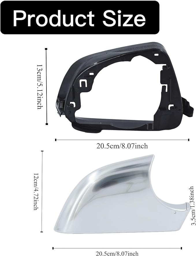 Fits For Tesla Model 3 Left Driver Side Wing Mirror Cover andMirror Frame Set Rearview Lower Holder Tray Cap Housing 2017-2020(Right side chrome)