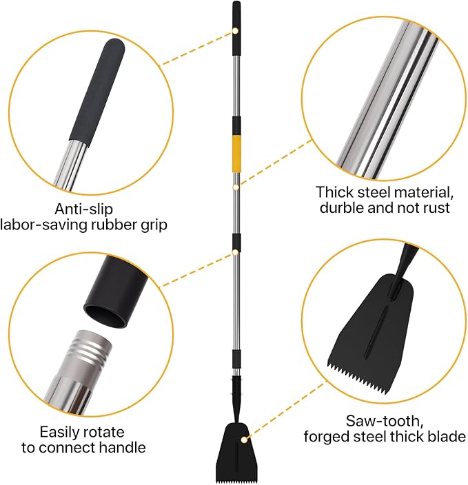 Ice Scraper for Driveway, Saw-Tooth Ice Chopper for Driveway, Heavy Duty Jagged Scraper with 61 Inch Long Handle, All Steel Thick Blade Snow Breaking Ice Remover Tool for Sidewalk, Walkway, Roads