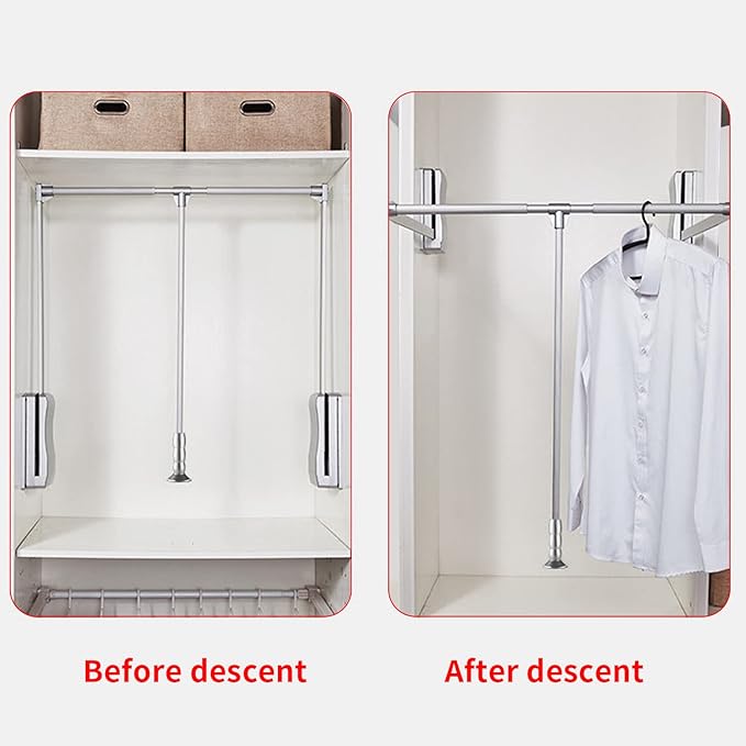 uyoyous Pull Down Closet Rods, Adjustable 35-48 Inch Wardrobe Rail Lift Collapsible Closet Rod Aluminium Retractable Wardrobe