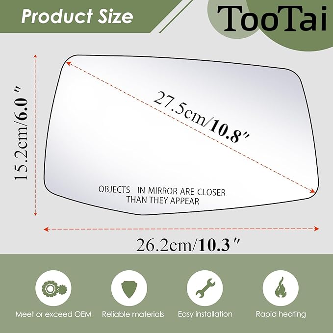 Passenger Side Replacement Mirror Glass - compatible with Chevy & GMC vehicles - Silverado 2019-2024, Sierra 2019-2024 -Heated with backing plate, no blind spot detection, w/o auto dimming