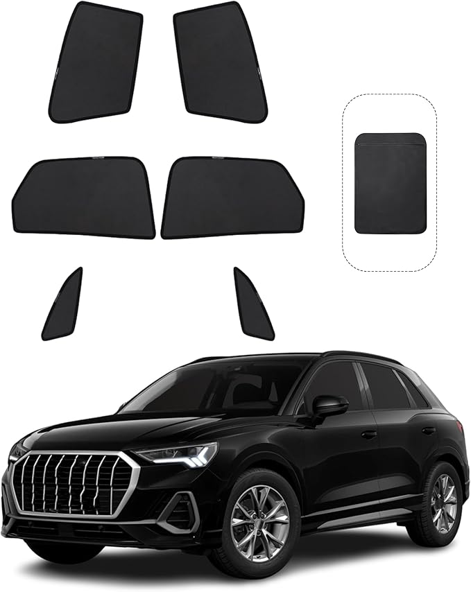 Front Side Half Window Shade Foldable Custom Fit for Audi Q3 2019-2026 Car Window Shades for Side Window Sun Shade UV Protection Heat Insulation for Camping Sleeping 6PCS
