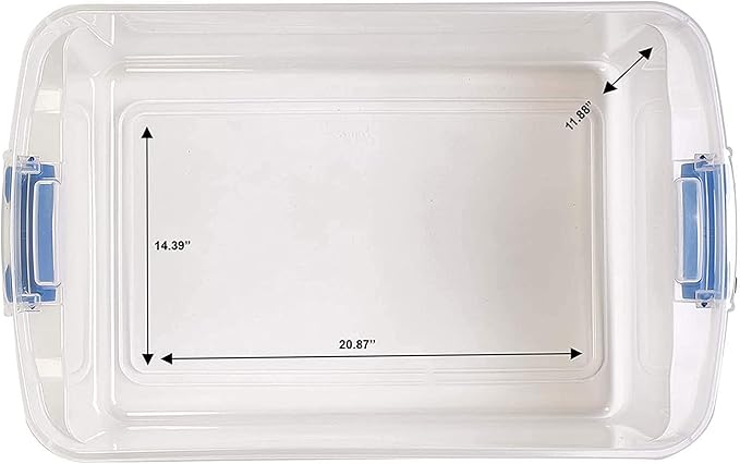 HOMZ 2-Pack Latching Lid, Large Clear Plastic Storage Bins with Lids, 66 Quart, Blue Latch - Stackable Container Boxes for Ho
