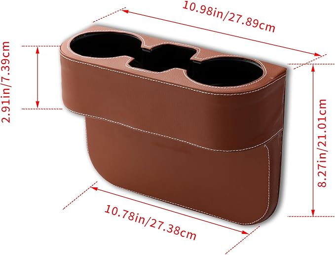 Car Cup Holder, Auto Front Seat Gap Interior Drink Organizer, Multifunctional Cup Drink Holders with PU Leather Cover, Gap Filler Storage Box Coin Bucket Console Side Pocket Key Wallet Holder (Brown)