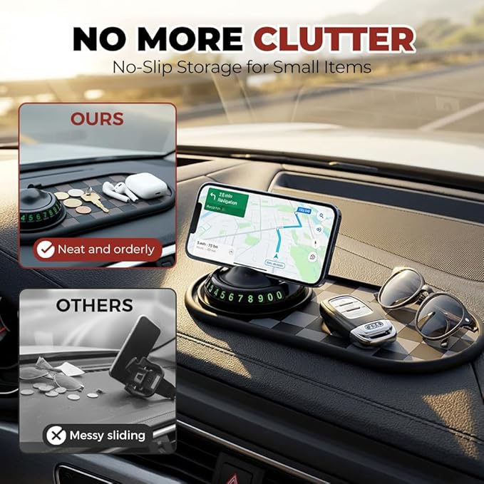 Mobile Phone Bracket Anti-Slip Mat, Multifunction Car Dashboard Mat with Temporary Parking Number, Large Universal Fit Anti-S