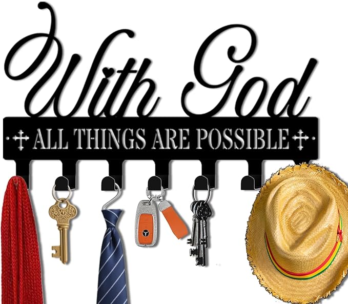 Key Holder Wall Mount, with God All Things are Possible Sign, Key Holder Wall for Wall Decorative with 6 Hooks, Organizer Rac