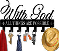 Key Holder Wall Mount, with God All Things are Possible Sign, Key Holder Wall for Wall Decorative with 6 Hooks, Organizer Rac