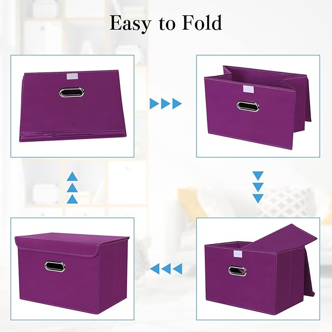 STOREONE Fabric Storage Cube Bins Foldable Organizer Container Collapsible Basket with Lids and Metal Handles, for Home, Bedr